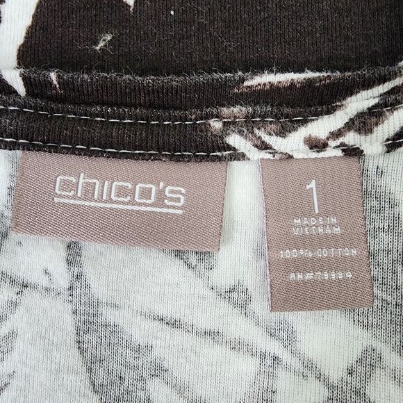Chico's T Shirt Top Womens Size 1 Small Black White Exotic Palm Print Tropical - Picture 6 of 7